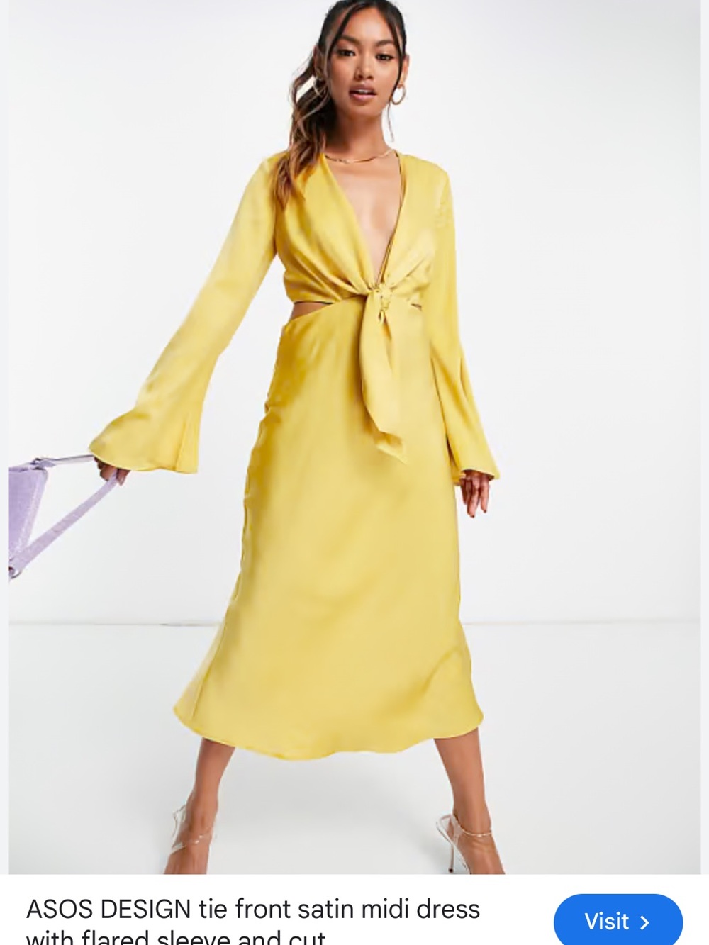 ASOS mustard yellow cutout bell sleeve dress size 4 BNWT